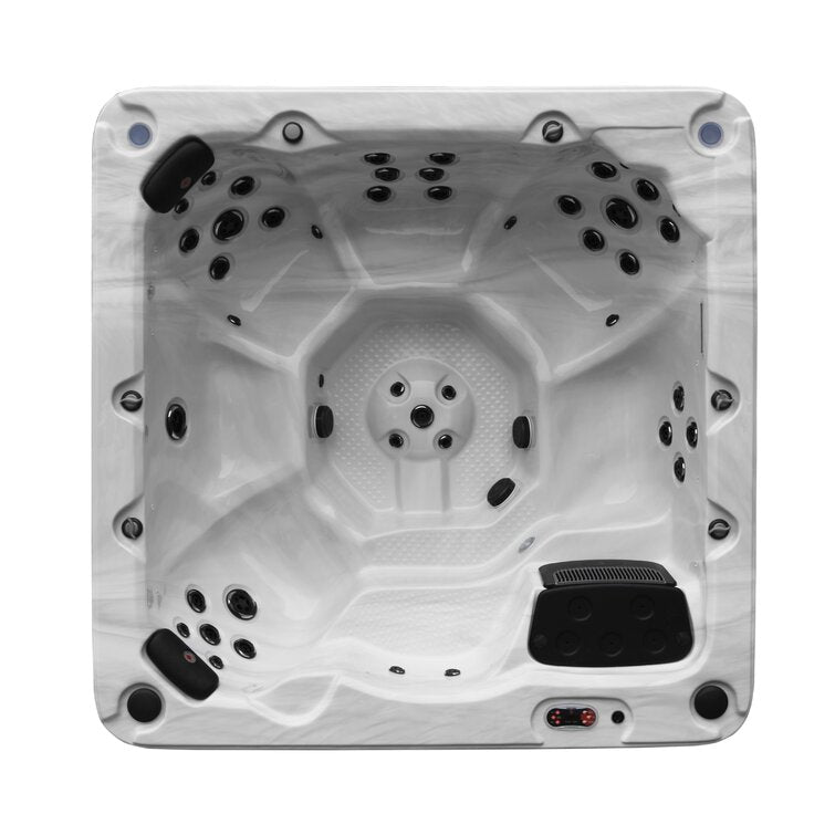 canadian spa co 7 person 46 jet acrylic square hot tub with ozonator and built in speaker in sterling silver 2c walnut