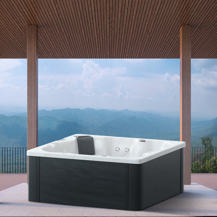 wsinc 5 person 32 jet acrylic square hot tub with ozonator in grey oak 7e3aeb89 09a2 4ef9 9613 e703f218b120